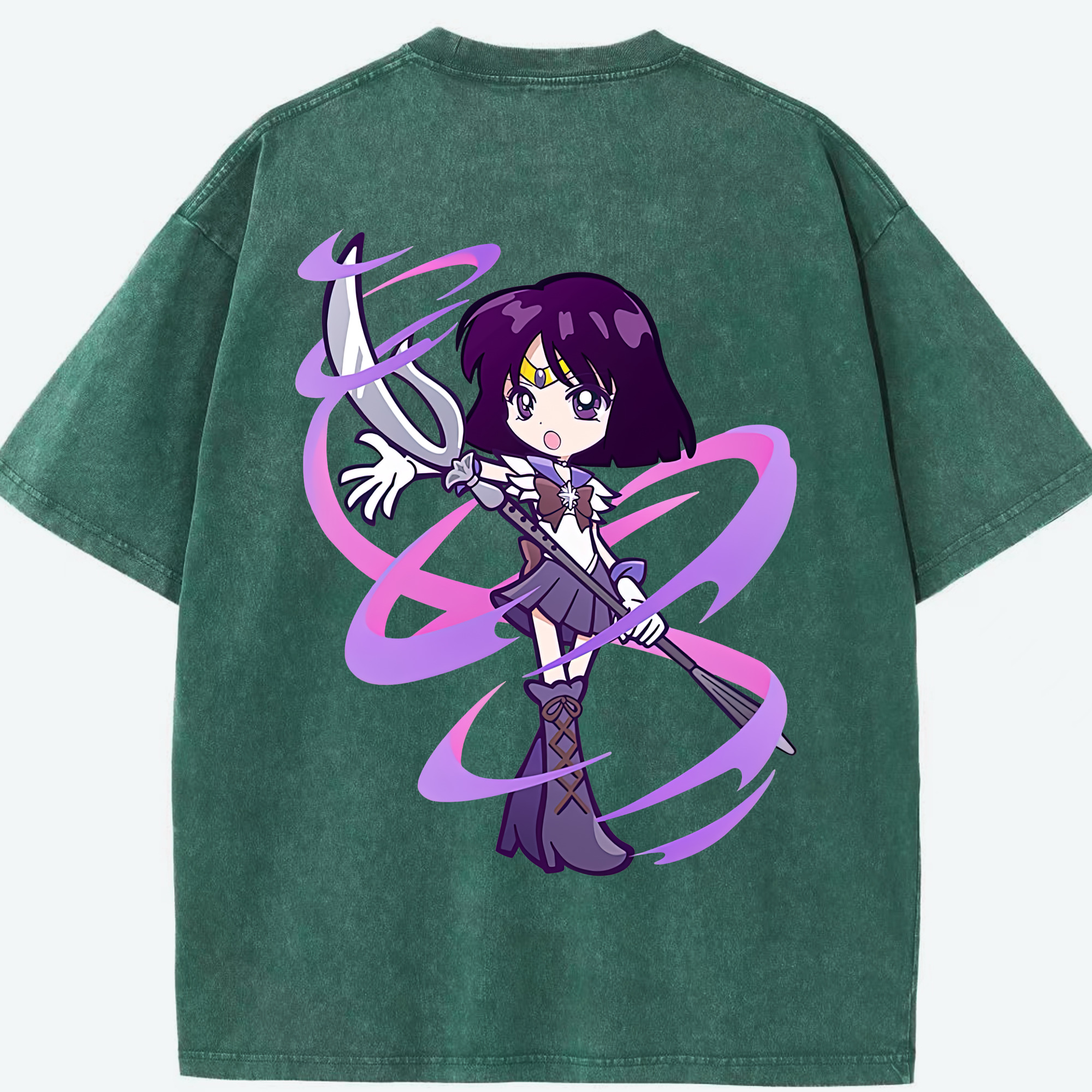 （画像用） 美少女戦士セーラームーン 土萠ほたる Sailor Moon Tomoe Hotaru （セーラーサターン；Sailor Saturn） 綿100% ヴィンテージ風 半袖Tシャツ（背面プリント）